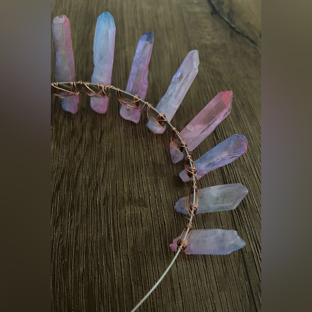 Brand New LARGE Blue & Pink Raw Crystal Crown/Headband - Picture 13 of 15